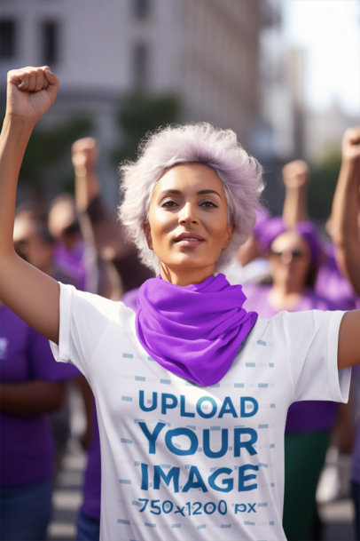 T-Shirt Mockup Featuring a Woman with Dyed Hair Protesting at a Women's Day March m37327