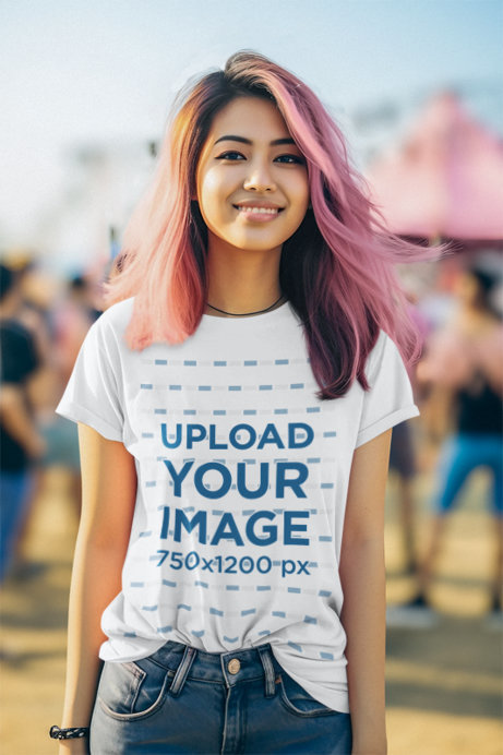 AI-Generated Mockup of a Woman Wearing a Crewneck Tee at a Concert