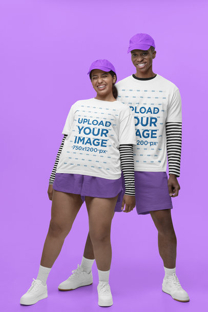 Bella Canvas T-Shirt Mockup of a Man and a Woman in Matching Gender-Neutral Looks