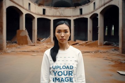 Crewneck Sweatshirt Mockup Featuring an AI-Created Woman in a James Bond-Inspired Setting m33863