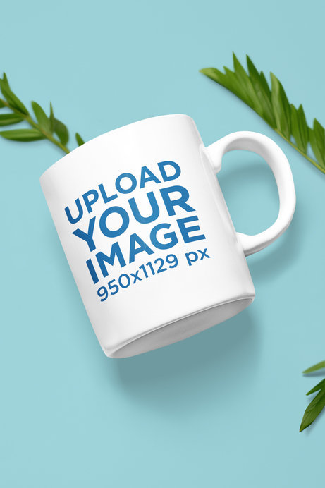 AI-Generated Coffee Mug Mockup Featuring a Customizable Background and Some Plants