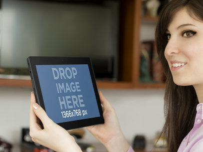 Tablet Mockup of Woman at Home Office