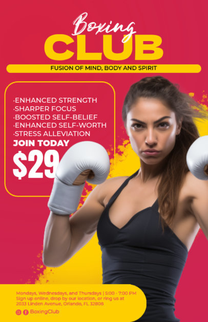 Flyer Creator with an AI-Generated Female Boxer to Promote a Boxing Club  ED-6810b