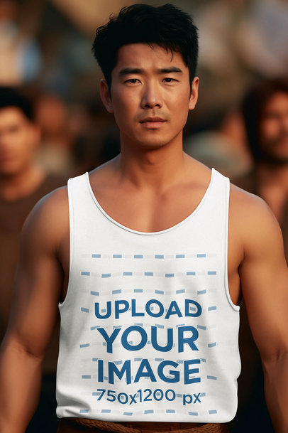 Tank Top Mockup Featuring an AI-Created Serious Man Inspired by the Pirates of the Caribbean Film