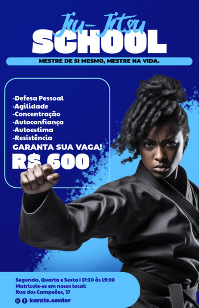 Flyer Design Maker with a Female Fighter Picture Promoting a Jiu-Jitsu School  ED-6810c