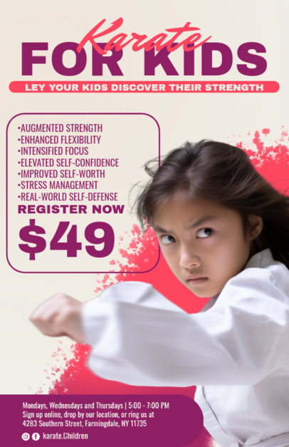 Flyer Design Template with Information to Promote a Karate Academy for Kids ED-6810d