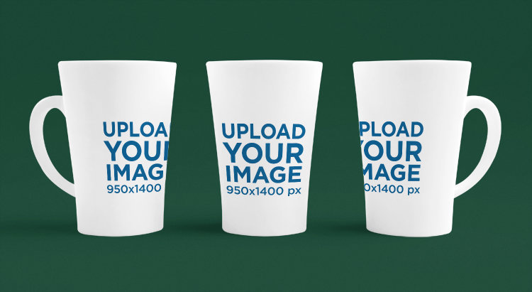 3D-Themed Mockup of Three 15 Oz Coffee Mugs