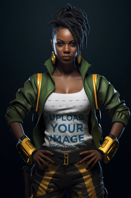 Tank Top Mockup of an Illustrated Female Character Inspired by Valorant