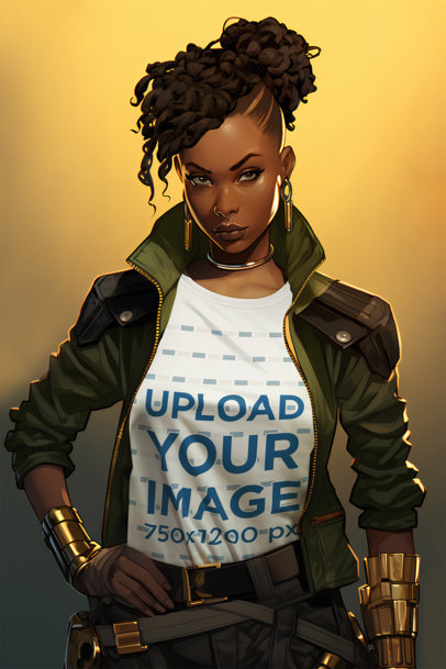 T-Shirt Mockup of an Illustrated Female Character Inspired by Valorant m36335