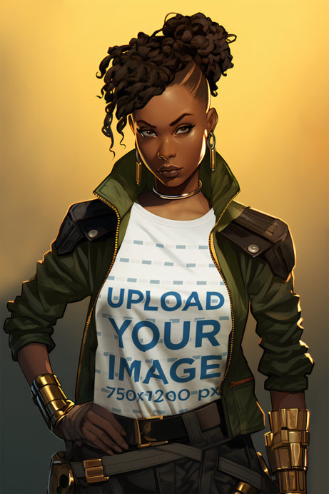 T-Shirt Mockup of an Illustrated Female Character Inspired by Valorant