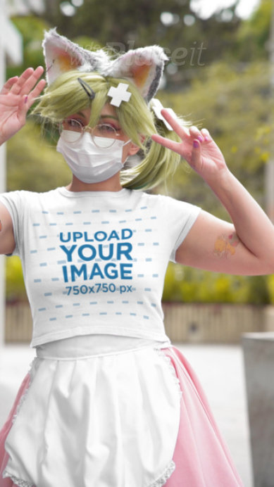 Harajuku-Inspired Video of a Woman Wearing a Bella Canvas Crop Top