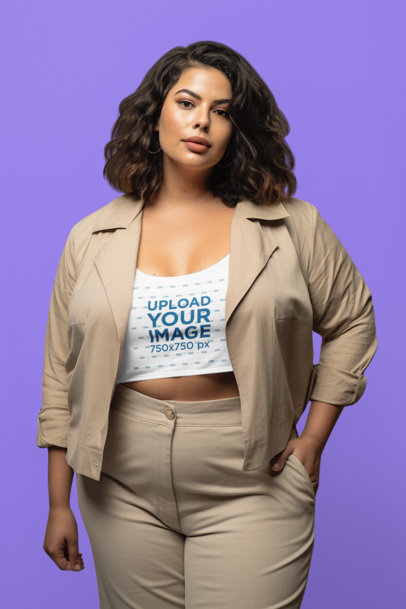 Mockup of an AI-Generated Woman Wearing a Plus Size Crop Top for Women's Day