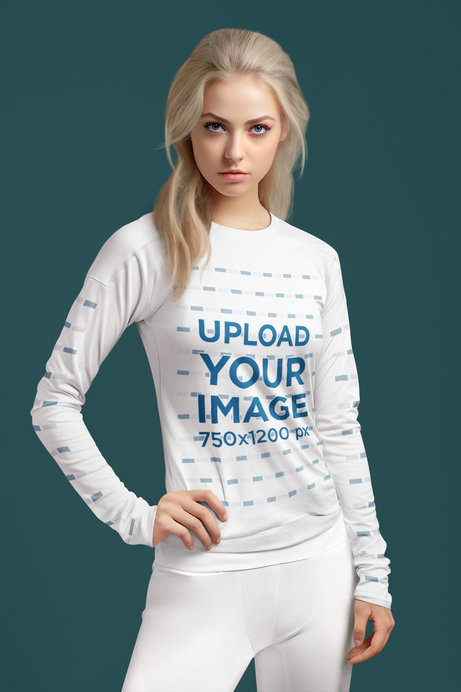 Mockup of an AI-Created Woman Inspired by Valorant Wearing a Long Sleeve Tee