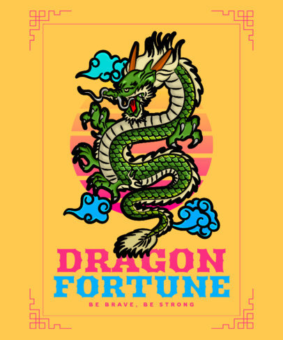 T-Shirt Design Template with an Illustrated Dragon for Chinese New Year