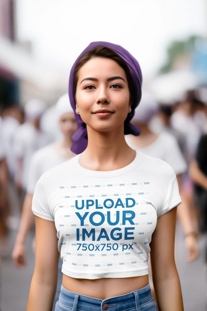 Crop Top Mockup of a Confident AI-Generated Woman in a Women's Day March