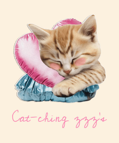 Cat-Themed T-Shirt Design Creator Featuring an Illustrated Sleepy Kitty