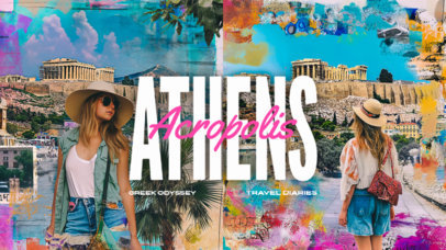 YouTube Thumbnail Template with Colorful Pictures for an Athens' Travel Diary