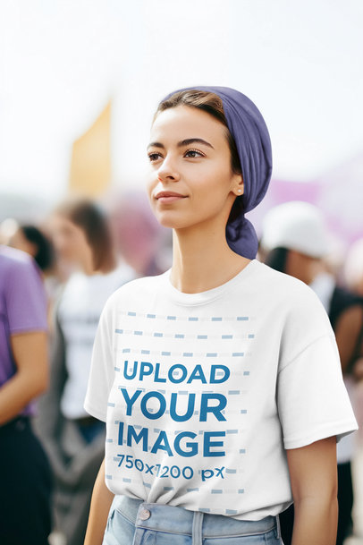 T-Shirt Mockup Featuring an AI-Created Woman Marching at a Women's Day Protest