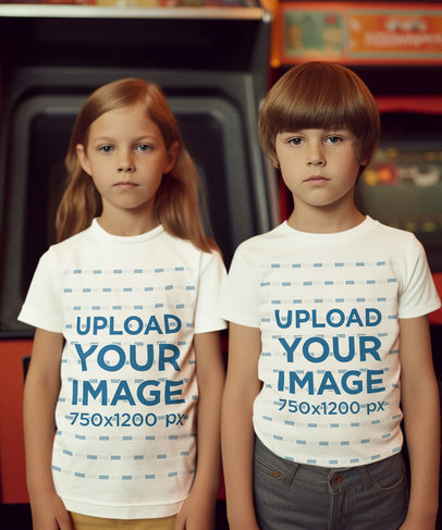 AI-Generated Mockup of Two Serious-Looking Siblings Wearing T-Shirts