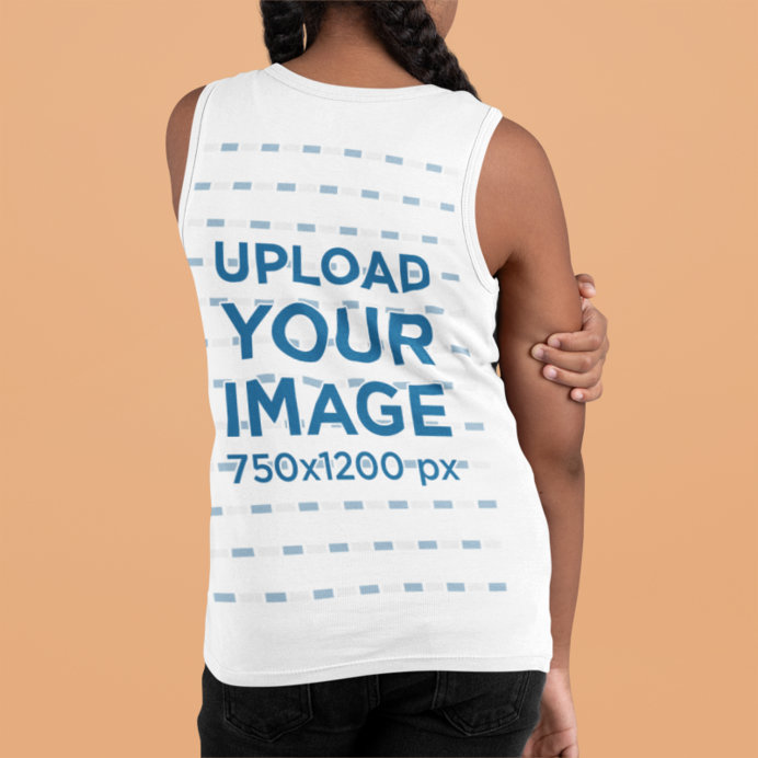 Back-View Mockup Featuring a Girl Wearing a Tank Top in a Studio
