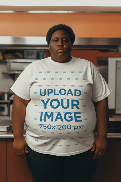 T-Shirt Mockup Featuring an AI-Created Woman in a The Royal Tenenbaums-Inspired Setting m33904