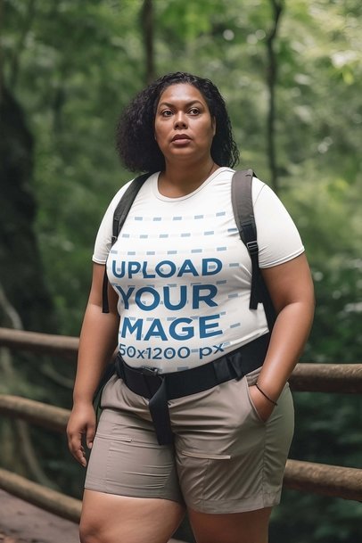 Mockup of a Woman Wearing a Round-Neck Tee in a Jungle