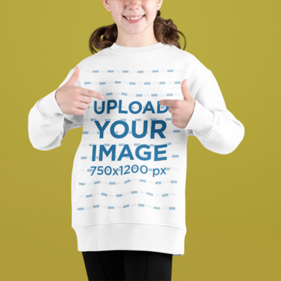 Mockup of a Happy Girl Pointing at Her New Sweatshirt