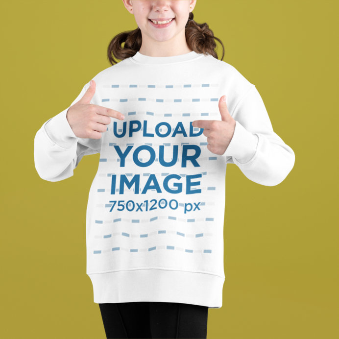 Mockup of a Happy Girl Pointing at Her New Sweatshirt