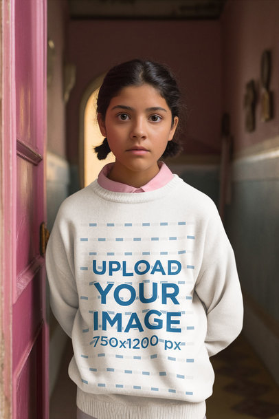 Sweatshirt Mockup of an AI-Generated Girl Featuring a Movie Vibes Theme