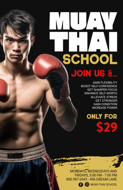 Flyer Design Template Featuring an AI-Created Wrester for a Muay Thai School ed-6814a