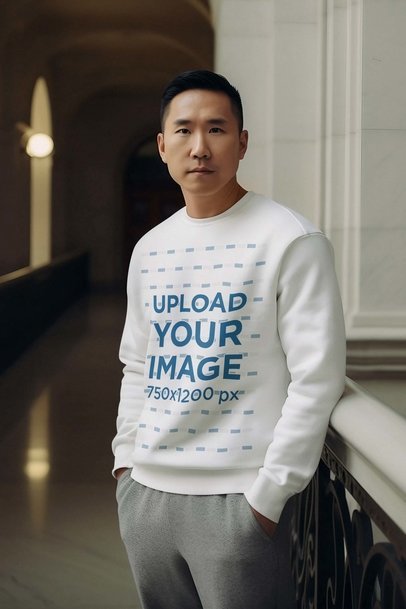 AI-Created Mockup Featuring a Man With a Sweatshirt in a James Bond-Inspired Setting m33853