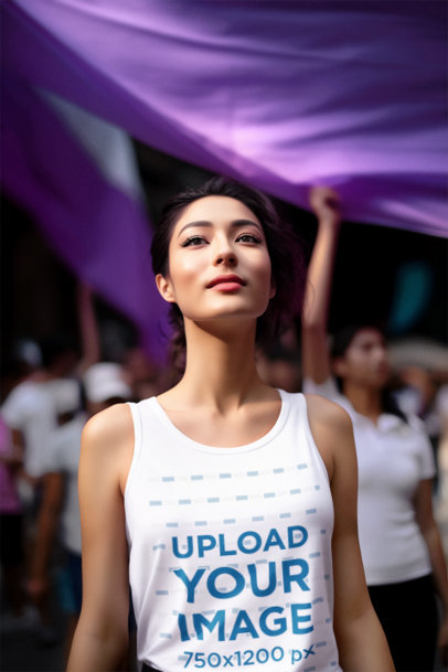 Tank Top Mockup Featuring an AI-Created Woman at a Women's Day Protest