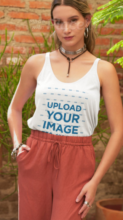 Bella Canvas Tank Top Video of a Woman Wearing a Boho-Aesthetic Look
