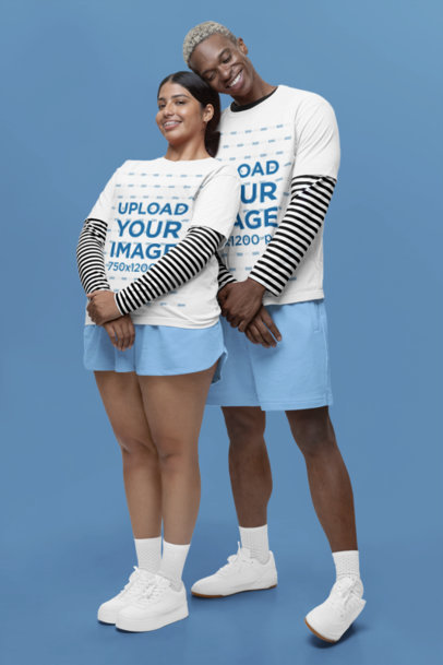 Gender-Neutral-Style Mockup Featuring a Couple Wearing Matching Bella Canvas T-Shirts