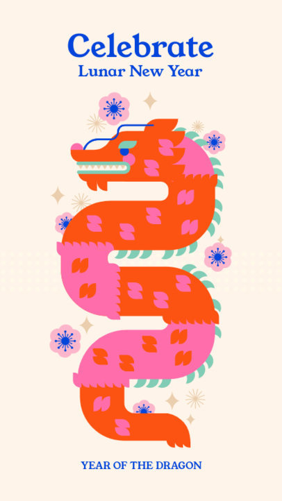 Instagram Story Template Featuring an Illustrated Dragon for Lunar New Year 2641g-6247