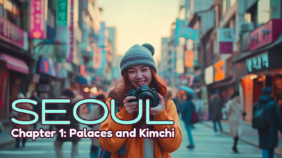 YouTube Thumbnail Generator Featuring a Picture of a Traveler with a Camera for a Seoul Vlog 6051-6246