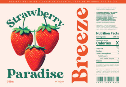 Hard Seltzer Label Design Template with Illustrated Strawberries