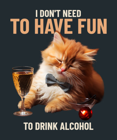 T-Shirt Design Template Featuring a Funny Cat Drinking Alcohol 5172n-6243