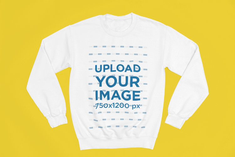 Mockup of a Gildan Sweatshirt Flat Laid over a Color-Customizable Surface