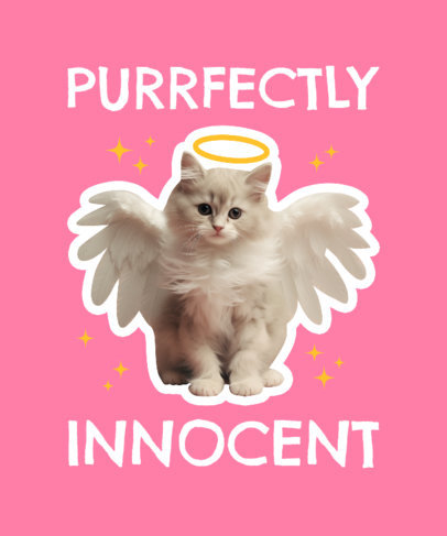 Meme T-Shirt Design Template Featuring an Angel Kitty and a Funny Quote