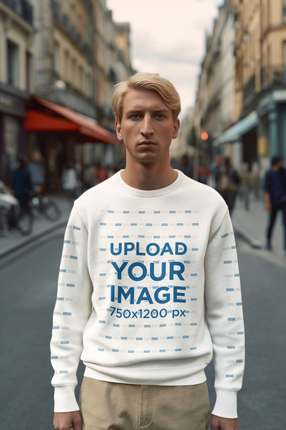 Crewneck Sweatshirt Mockup Featuring an AI-Generated Man Inspired by The French Dispatch Film m33914