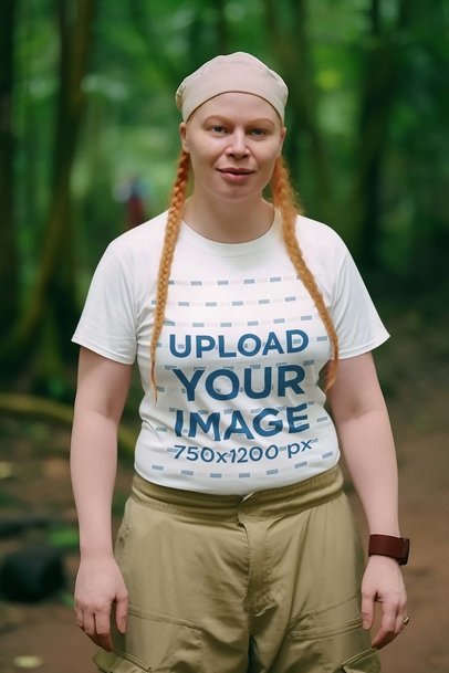 Jurassic Park-Inspired Mockup of a Woman Wearing a Crewneck Tee in the Jungle