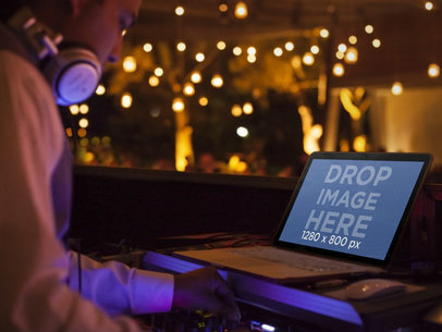 Macbook Pro Mockup Template of DJ at a Party