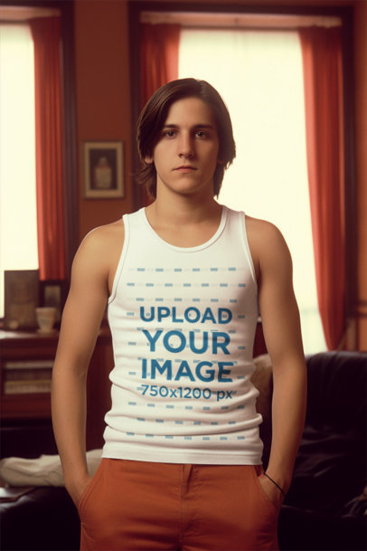 Tank Top Mockup of an AI-Generated Man Inspired by The Royals Tenenbaums Film m33915