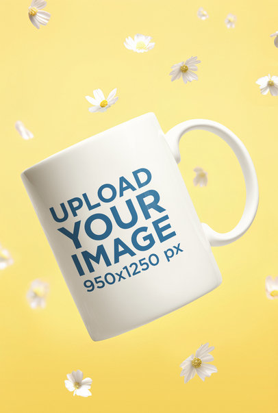 Drinkware Mockup of a Floating 11 oz Coffee Mug with Chamomile Flowers