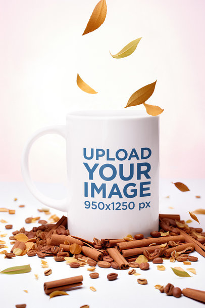 Mockup of an AI-Generated 11 Oz Coffee Mug Surrounded by Cinnamon