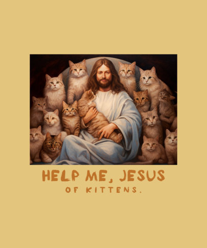 T-Shirt Design Creator with a Funny Illustration of Jesus Surrounded by Cute Kittens