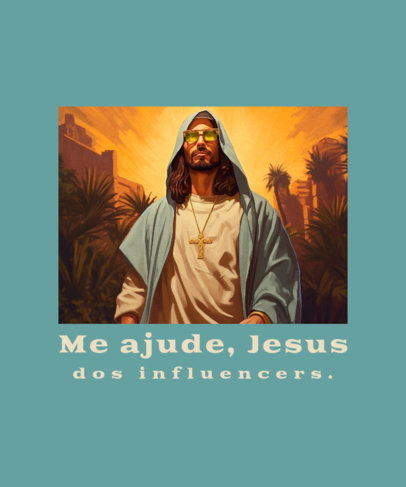 T-Shirt Design Template Featuring an Illustration of Jesus with Sunglasses