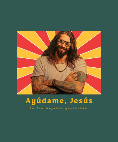 T-Shirt Design Creator Featuring a Funny Quote and an Illustration of Jesus with Tattooed Arms