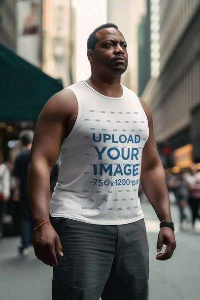 Mockup of an AI-Generated Man Wearing a Tank Top on the Street